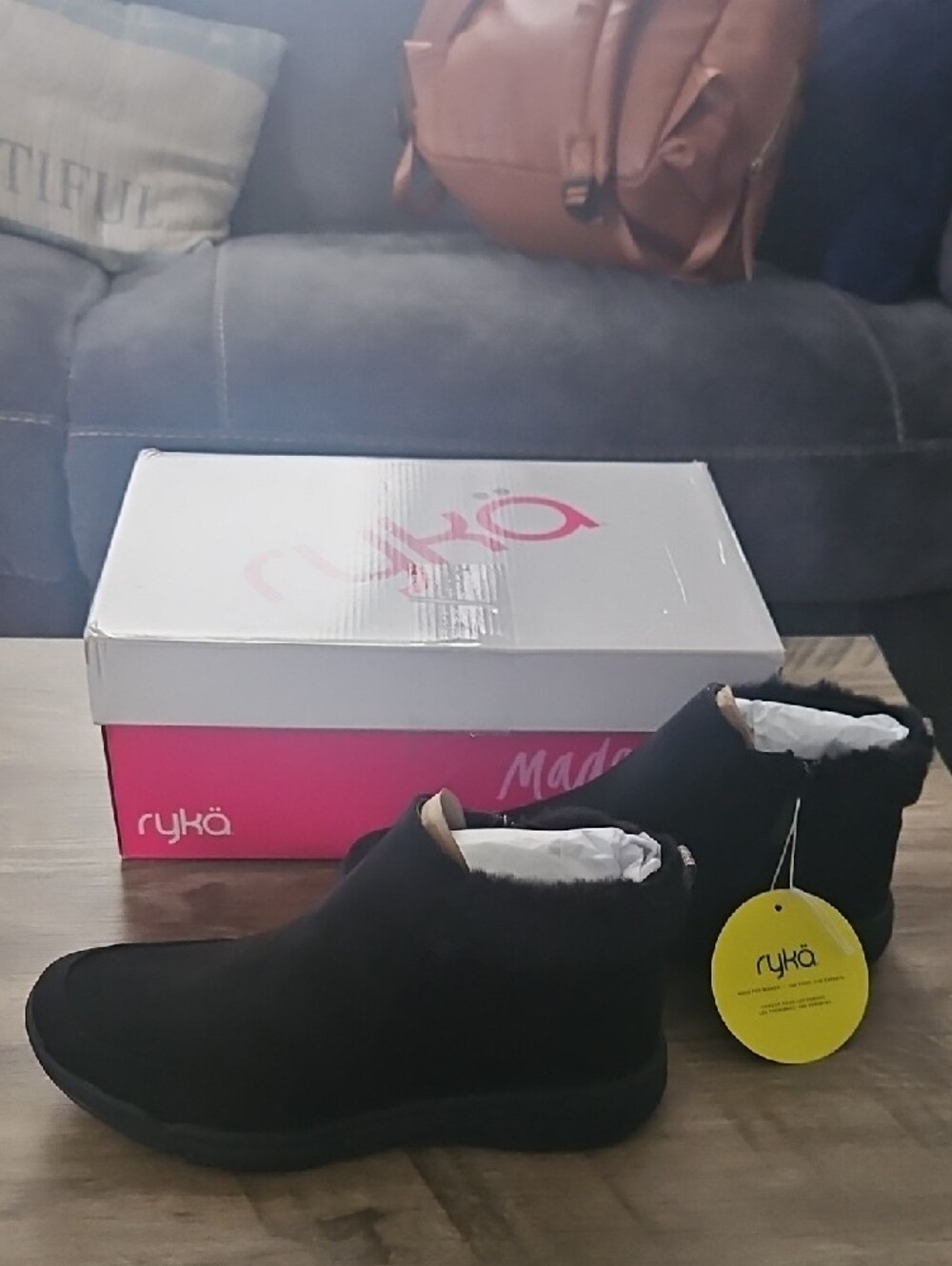 Ryka Black Faux Fur Collar Slip-On Ankle Booties - Picture 8 of 13